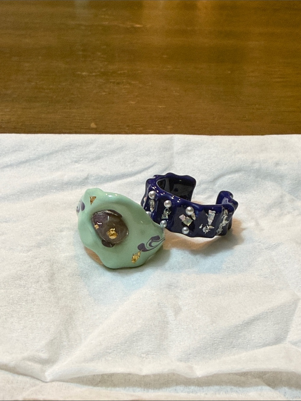 Decorative Mint Green and Navy Blue Resin Rings